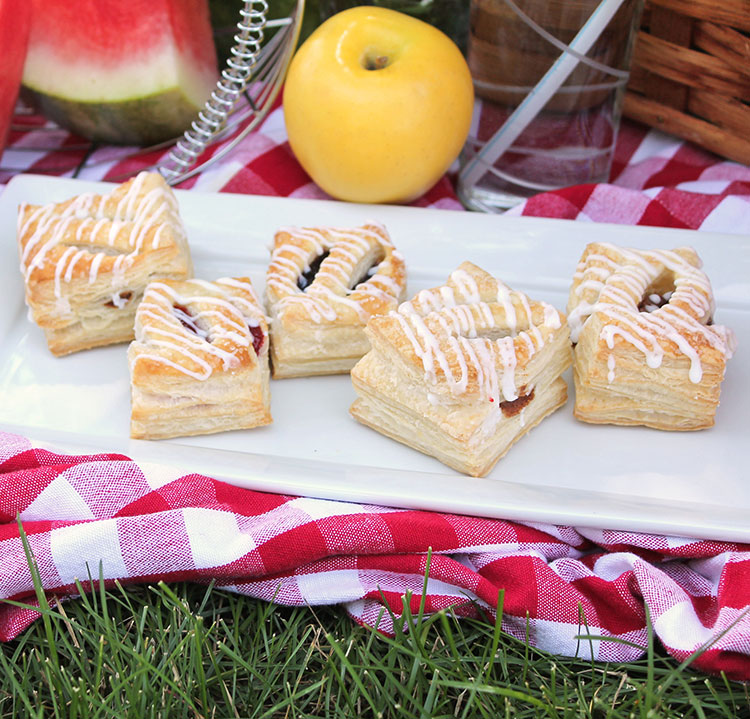 Pastry puffins on a plate